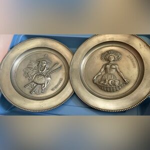 Estate, auction, pewter, Wandteller Herbst & Winter Entwurf Prof. Ulrich 1974